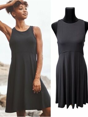 Athleta Black Dress Santorini Thera Stretchy Minimalist Casual Athleisure Travel